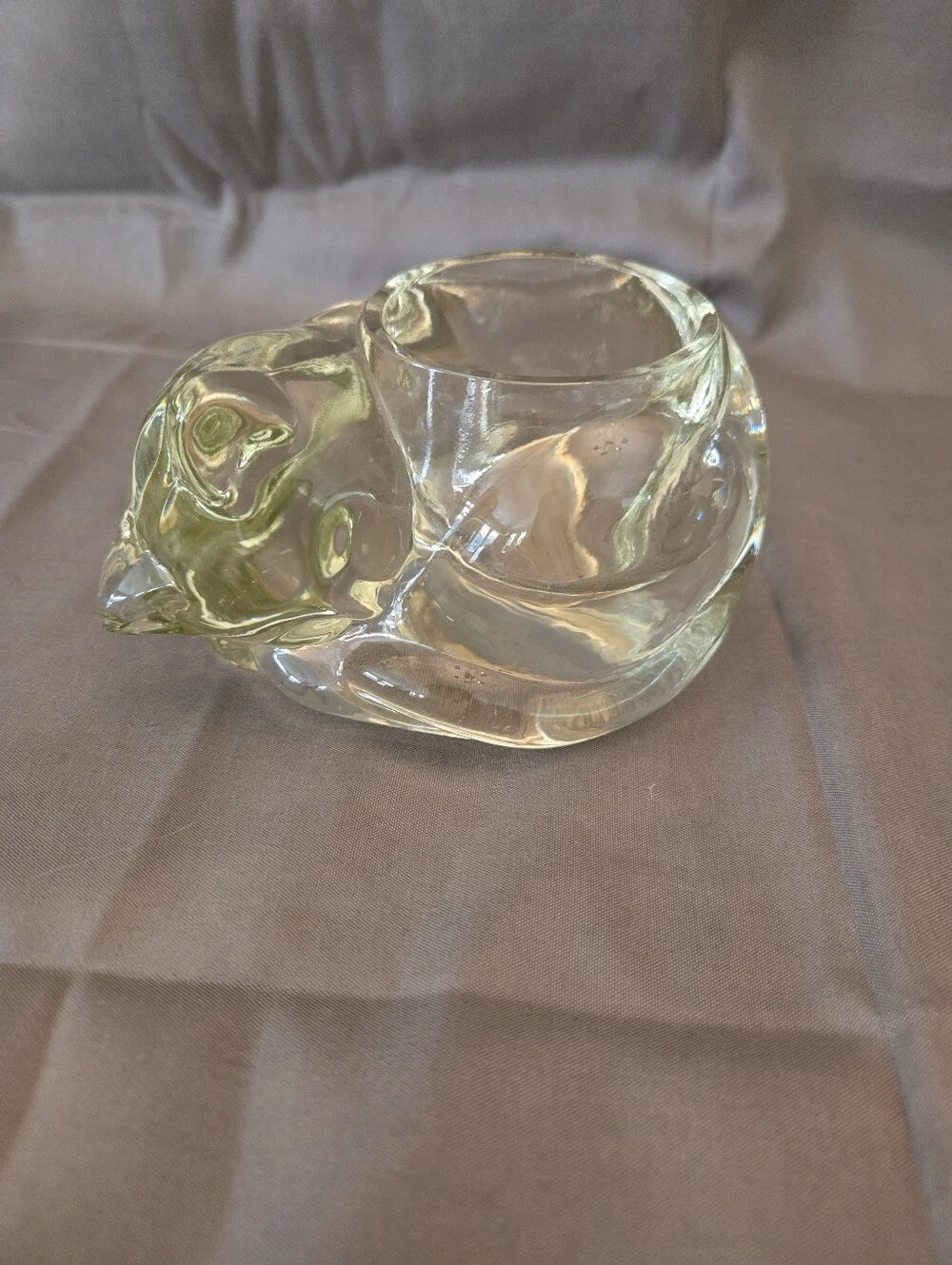VTG Avon Indiana Clear Glass Sleeping Cat Kitten Candle Votive Tealight Holder